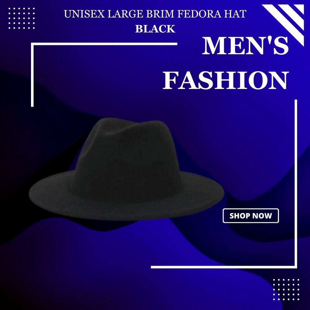 UNISEX LARGE BRIM Black  Fedora Hat